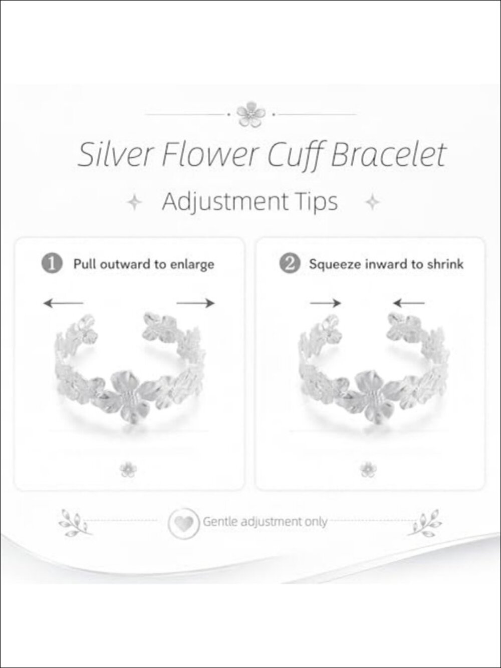 Silver Flower Cuff Bracelet Metallic Floral Chunky Bracelet for Women